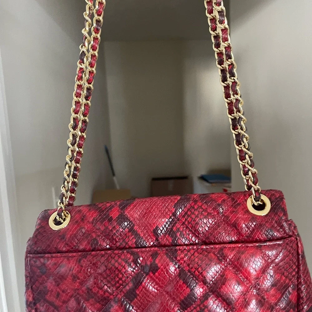 Red and black python leather Micheal Kors bag/ gold hardware. Condition good. - Picture 8 of 11